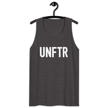 Load image into Gallery viewer, Classic tank top in charcoal grey with white ‘UNFTR’ logo on the chest