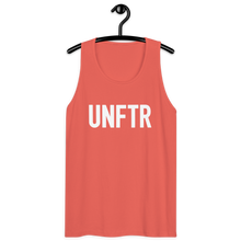 Load image into Gallery viewer, Classic tank top in coral with white ‘UNFTR’ logo on the chest