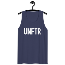 Load image into Gallery viewer, Classic tank top in washed out navy with white ‘UNFTR’ logo on the chest
