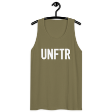 Load image into Gallery viewer, Classic tank top in army green with white ‘UNFTR’ logo on the chest