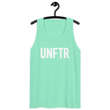 Load image into Gallery viewer, Classic tank top in mint with white ‘UNFTR’ logo on the chest