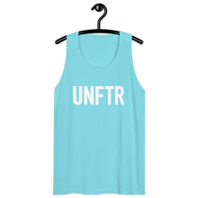 Load image into Gallery viewer, Classic tank top in bright blue with white ‘UNFTR’ logo on the chest