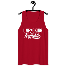 Load image into Gallery viewer, Classic tank top in red with white Unf*cking The Republic logo on the chest