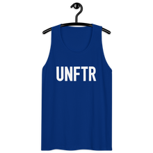 Load image into Gallery viewer, Classic tank top in blue with white ‘UNFTR’ logo on the chest