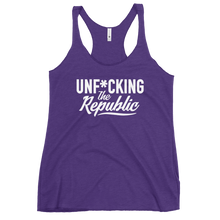 Load image into Gallery viewer, Fitted Tank top in purple with white Unf*cking The Republic logo on the chest