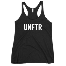 Load image into Gallery viewer, Fitted Tank top in black with white 'UNFTR' logo on the chest