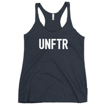 Load image into Gallery viewer, Fitted Tank top in navy with white 'UNFTR' logo on the chest