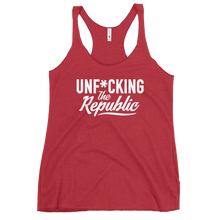 Load image into Gallery viewer, Fitted Tank top in red with white Unf*cking The Republic logo on the chest