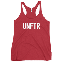 Load image into Gallery viewer, Fitted Tank top in red with white 'UNFTR' logo on the chest