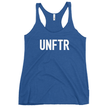 Load image into Gallery viewer, Fitted Tank top in blue with white 'UNFTR' logo on the chest