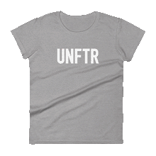 Load image into Gallery viewer, Light Heather Gray fitted tee shirt that says UNFTR in white on the front and F*ck Milton Friedman in white on the back
