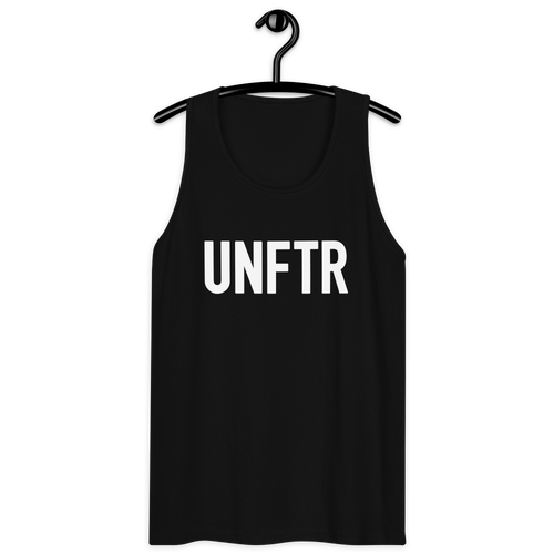Classic tank top in black with white ‘UNFTR’ logo on the chest