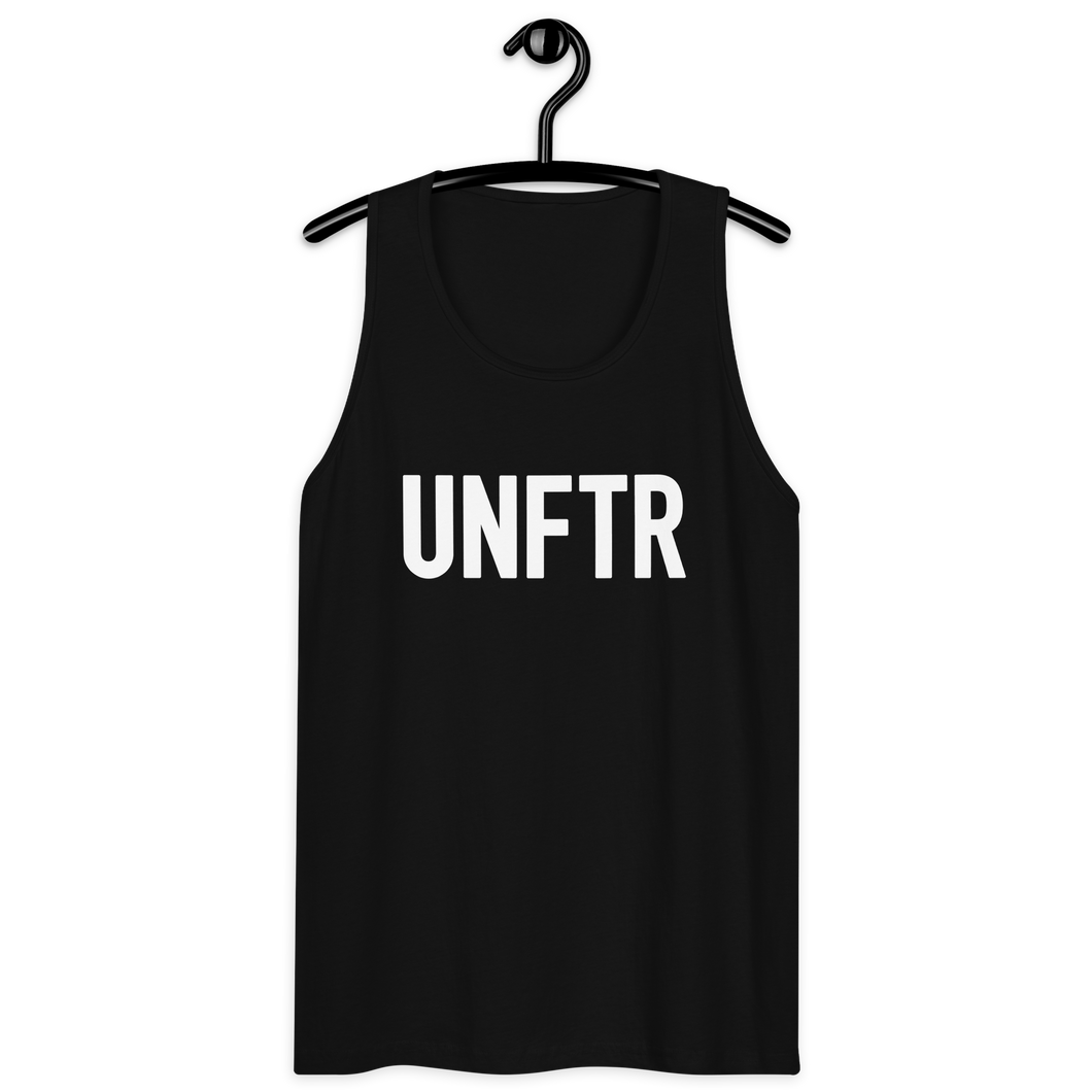 Classic tank top in black with white ‘UNFTR’ logo on the chest