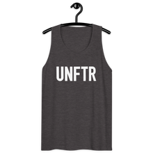 Load image into Gallery viewer, Classic tank top in charcoal grey with white ‘UNFTR’ logo on the chest
