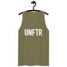 Load image into Gallery viewer, Classic tank top in army green with white ‘UNFTR’ logo on the chest
