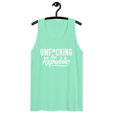 Load image into Gallery viewer, Classic tank top in mint with white Unf*cking The Republic logo on the chest
