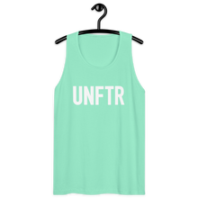 Load image into Gallery viewer, Classic tank top in mint with white ‘UNFTR’ logo on the chest
