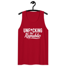 Load image into Gallery viewer, Classic tank top in red with white Unf*cking The Republic logo on the chest

