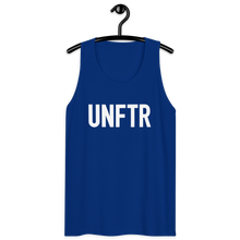 Load image into Gallery viewer, Classic tank top in blue with white ‘UNFTR’ logo on the chest
