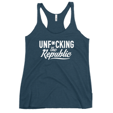 Load image into Gallery viewer, Fitted Tank top in indigo with white Unf*cking The Republic logo on the chest
