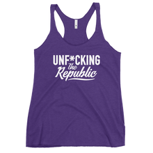 Load image into Gallery viewer, Fitted Tank top in purple with white Unf*cking The Republic logo on the chest
