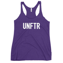 Load image into Gallery viewer, Fitted Tank top in purple with white &#39;UNFTR&#39; logo on the chest
