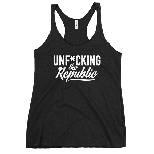 Fitted Tank top in black with white Unf*cking The Republic logo on the chest