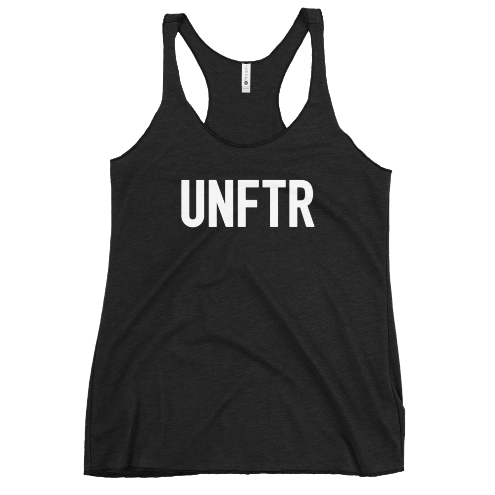 Fitted Tank top in black with white 'UNFTR' logo on the chest