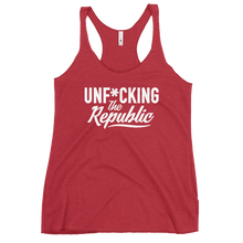 Load image into Gallery viewer, Fitted Tank top in red with white Unf*cking The Republic logo on the chest
