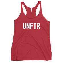 Load image into Gallery viewer, Fitted Tank top in red with white &#39;UNFTR&#39; logo on the chest
