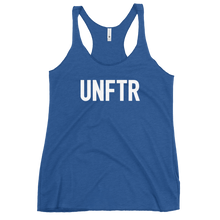 Load image into Gallery viewer, Fitted Tank top in blue with white &#39;UNFTR&#39; logo on the chest

