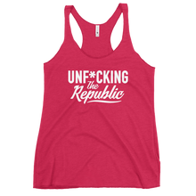 Load image into Gallery viewer, Fitted Tank top in bright pink with white Unf*cking The Republic logo on the chest

